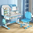 thumbnail image 1 of YNCE Kids Functional Desk and Chair Set, Height Adjustable Children Study Table Chair Set with Cartoon Patternwith Drawer, Multi Bookstand Desk for Boys Girls Age 3-18 (Blue #3), 1 of 8