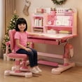 thumbnail image 1 of YNCE Kids' Study Desk and Chair Set, Adjustable Height Children's Writing Table with Sitting Posture Corrector & Foot Pedal & Book Stand, Kids' Ergonomic Study Table for Students, 1 of 7