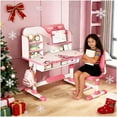 thumbnail image 1 of YNCE Kids Study Desk and Chair Set, Height Adjustable Kids Table and Chairs, Children School Study Homework Desk with Large Writing Board & Bookshelf, Ideal Gifts for Girls 8-12 for Bedroom, 1 of 8
