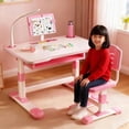 thumbnail image 1 of YNCE Kids Study Desk Chair Set, Height Adjustable Toddlers Writing Table with Tiltable Reading Stand, Living Room Bedroom Children Learning Table with Extra Large Drawer, 1 of 8