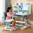 thumbnail image 1 of YNCE Kids Study Desk and Chair Set with Tilt Desktop, Fast Delivery US- Multi Functional Height Adjustable Children School Study Desk with Book Shelves, Bookstand, Foot Pedal, Hook Storage Drawer, 1 of 8