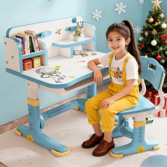 YNCE Kids Table and Chair Set Height-Adjustable Table and Chairs for Toddlers 3-15 Years Ergonomic Children's Study Table Chair Kids Desk with Drawers & Footrest for Girls Boys