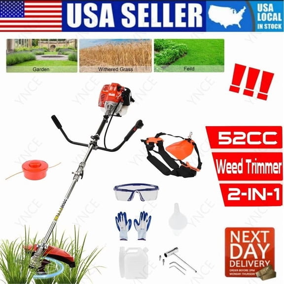 YNCE Professional High Power Grass Trimmer,Hedge Trimmer Gas Brush Trimmers Lawn Mower 52CC 2-Stroke Gas Straight Shaft String Backpack Grass Trimmers for Lawn Care