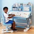 thumbnail image 1 of YNCE Small Desk, Kids Study Desk Chair Set, Height Adjustable Children School Study Table Chair Set with Sitting Corrector, Ergonomic Desk Chair with Book Stand, Foot Pedal, Partition Design, 1 of 8