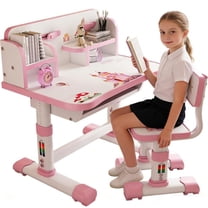 YNCE Study Desk with Chair for Kids 3-12, Height Adjustable Kids Functional Desk & Chair Set - Density Board Golden Distance Scientific Separation Child's School Study Writing Tables