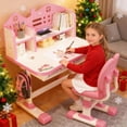 thumbnail image 1 of YNCE Study Desk with Chair for Kids 3-12, Height Adjustable Kids Functional Desk & Chair Set - Density Board Golden Distance Scientific Separation Child's School Study Writing Tables, 1 of 10