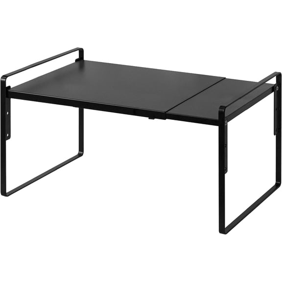 YNCabinet Shelf Expandable Height Adjustable Organizer Riser for Kitchen Cabinet Pantry Cupboard Under Sink Countertop Organization Storage Space Saver Stackable Heavy Duty Metal Black XL