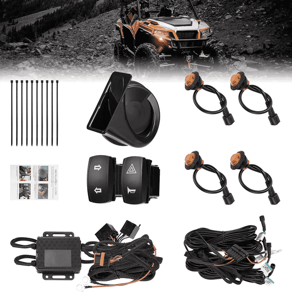 YNERC UTV Turn Signal Kit  Universal UTV ATV Street Legal Turn Signal with Rocker Switch  110D Horn  Plug and Play Blinker Kit Compatible With Polaris  Can-Am  Kawasaki  Arctic Cat  CFMOTO  Pioneer