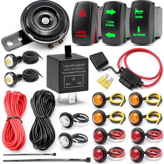 YNERC Universal ATV UTV SXS Turn Signal kit Street Legal Kit with Rocker Switch Turn Signal Light Horn Flash Kit with Relay Fuse Wire for ROV ATV Golf SXS Car Compatible with Polaris and More