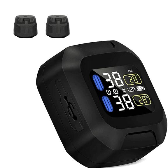 YNERC Upgrade Motorcycle TPMS Tire Pressure Monitor System with 2 External Sensors  USB Rechargeable IP67 Waterproof Motorcycle TPMS  LCD Display Motorbike Tyre Temperature Alarm