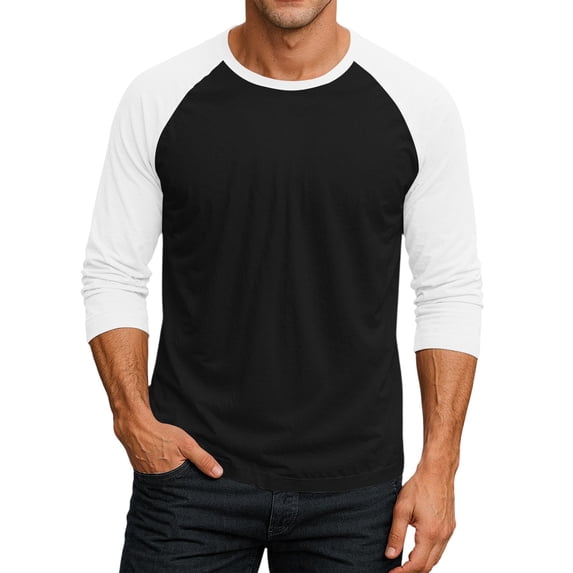 YNGKMEA 3/4 Sleeve Shirts for Men Fashion Color Block Crew Neck T-Shirt Quick Dry Breathable Summer Casual Streetwear