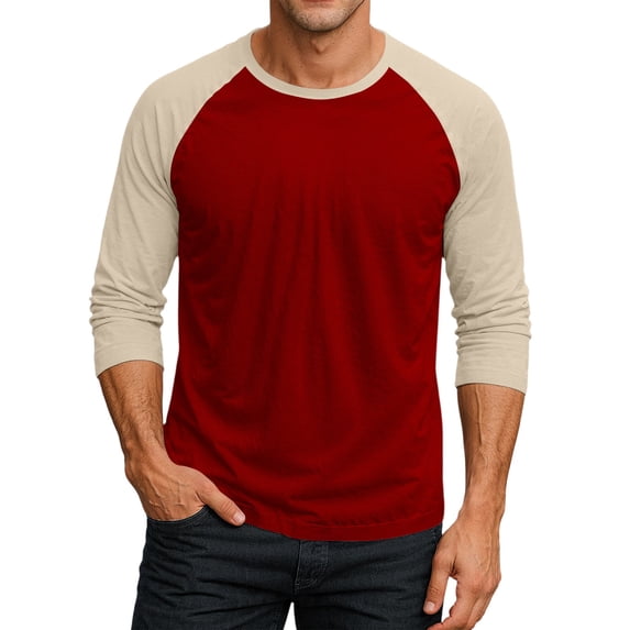 YNGKMEA 3/4 Sleeve Shirts for Men Fashion Color Block Crew Neck T-Shirt Quick Dry Breathable Summer Casual Streetwear