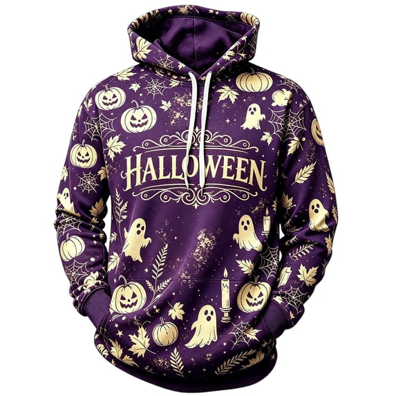 YNGKMEA All Hallows Eve Long Sleeve Mens Hoodies Halloween Party Sweater Party Sweatshirts Halloween Pumpkin Print Tops Dark Purple S