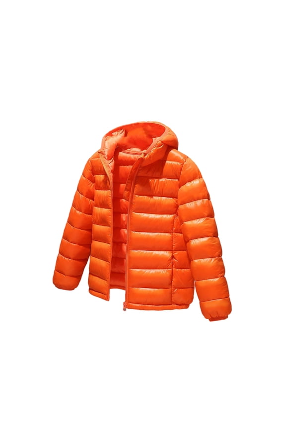Boys and Girls Hooded Puffer Jackets Ultra Lightweight Puffer Coats Casual Packable Down Jackets Travel Vacation Autumn and Winter Coat Orange 13-14 Years