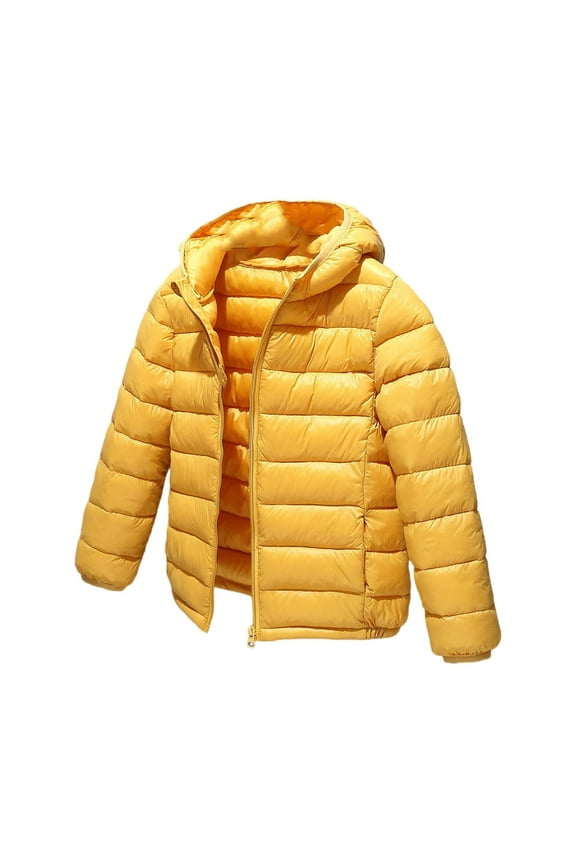 Boys and Girls Hooded Down Coat 2025 Ultra Lightweight Packable Puffer Coat Fashion Travel Vacation Autumn and Winter Coat Yellow 11-12 Years
