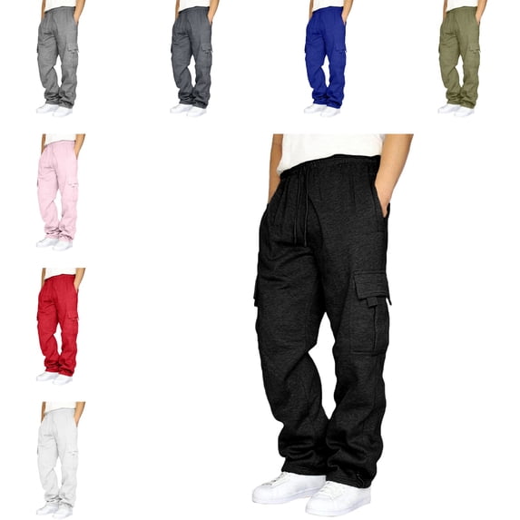 YNGKMEA Cargo Sweatpants for Men Relaxed Fit Open Bottom Jogger Sweatpants Oversized Wide Leg Drawstring Waist Athletic Gym Pants with Pockets