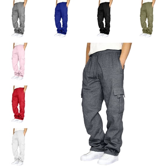 YNGKMEA Cargo Sweatpants for Men Relaxed Fit Open Bottom Jogger Sweatpants Oversized Wide Leg Drawstring Waist Athletic Gym Pants with Pockets