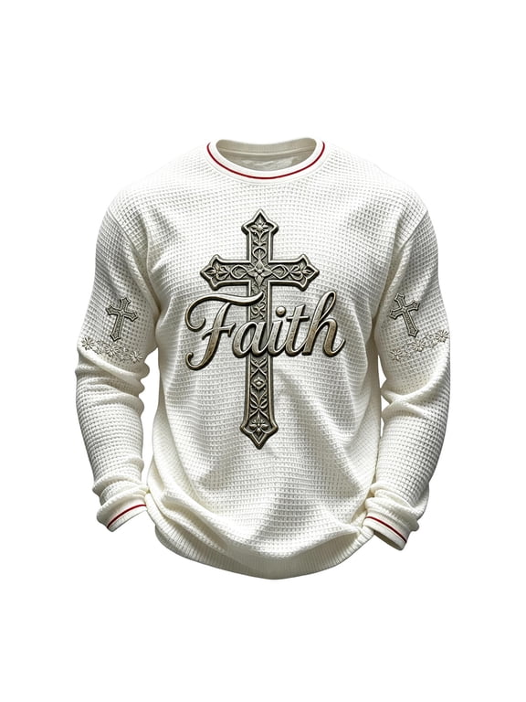 Christian Sweatshirt for Men Jesus Religious God Waffle Sweatshirts Graphic Sweatshirt Inspirational Pullover Top
