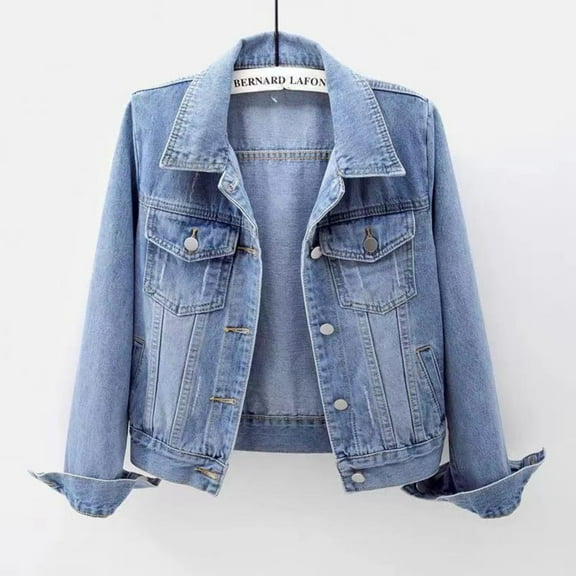 YNGKMEA Denim Jacket for Women Long Sleeve Plus Size Jean Jacket Fall Button Down Lightweight Colored Jackets Trendy Casual Trucker Coat Light Blue XL
