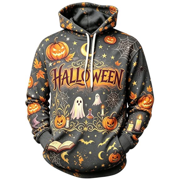 YNGKMEA Halloween Long Sleeve Mens Hoodies Halloween Holiday Sweaters Night Club Sweatshirt Halloween Pumpkin Print Tops Gray M