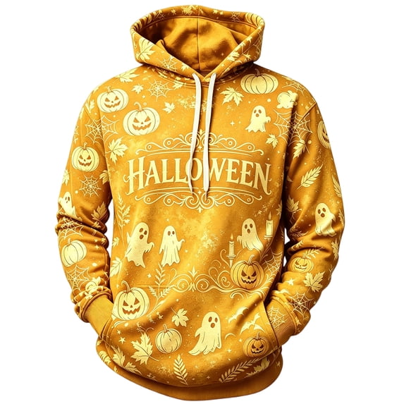 YNGKMEA Halloween Long Sleeve Mens Hoodies Halloween Party Sweater Ghost Sweatshirt Halloween Pumpkin Print Top Yellow M