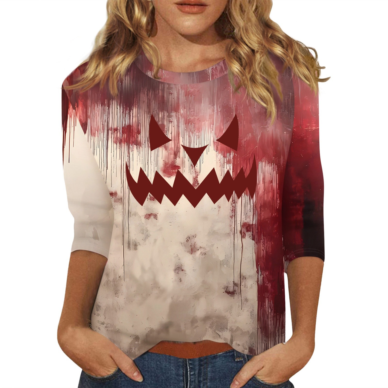 T-shirt Halloween Homme - Motif Sanglant Zombie Vampire, Coupe Ample, Pour Fête, Cosplay, Style Décontracté