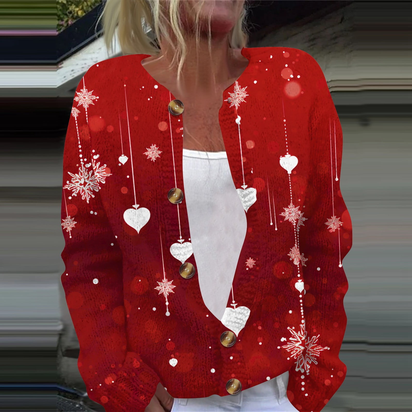 Valentine Day Heart Knitted Cardigan Love Pocket V Neck Mid Length Coat Women