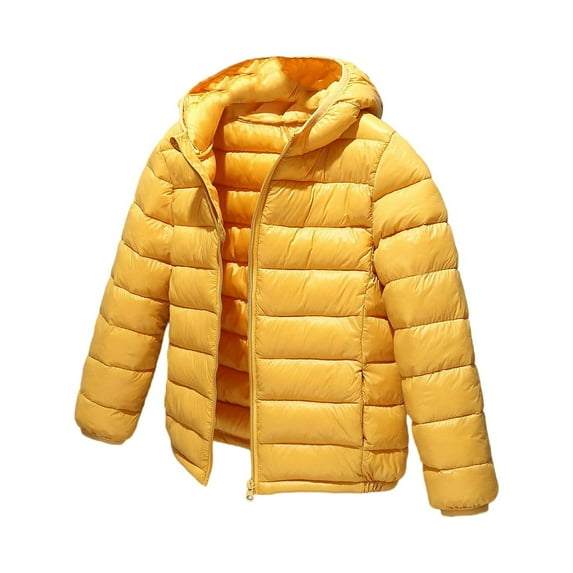 YNGKMEA Hooded Puffer Jackets for Boys and Girls Ultra Lightweight Down Coats Casual Packable Puffer Jackets Autumn and Winter Coat Yellow 5-6 Years