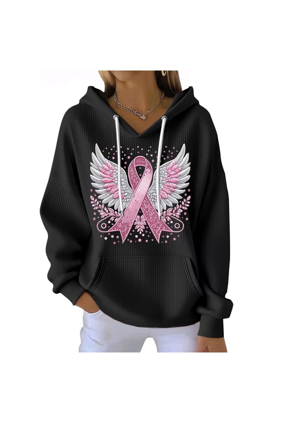 In October We Wear Pink Sweatshirt Pink Angel Wings Shirt Support Survivor Hoodie for Women Black XXL