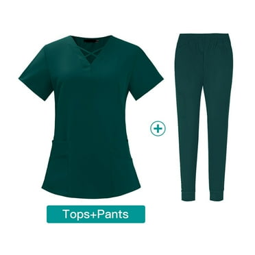 YNGKMEA Jogger Scrubs for Women Plus Size Scrub Set Stretchy V Neck Scrub Tops and Pants Medical Scrub Sets Nurse Uniforms with Pockets Dark Green XL