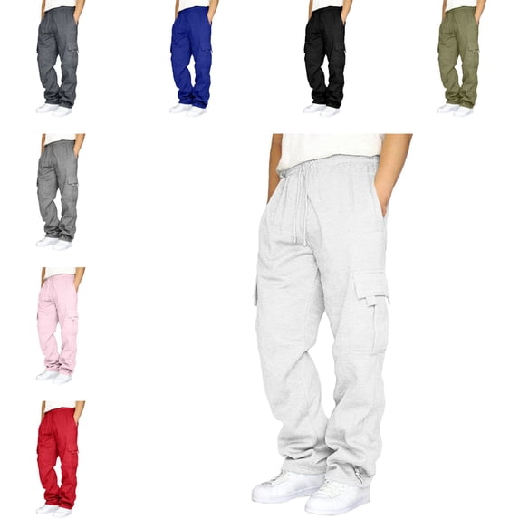 YNGKMEA Men's Cargo Sweatpants Plus Size Uncuffed Baggy Sweatpants Oversized Wide Leg Athletic Gym Pants with Pockets