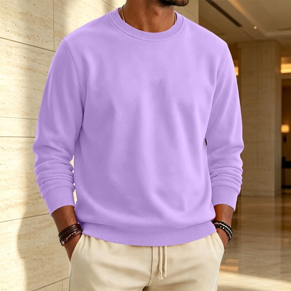 YNGKMEA Men's Crewneck Sweatshirt Loose Solid Color Long Sleeve Pullover Casual Crewneck Shirts
