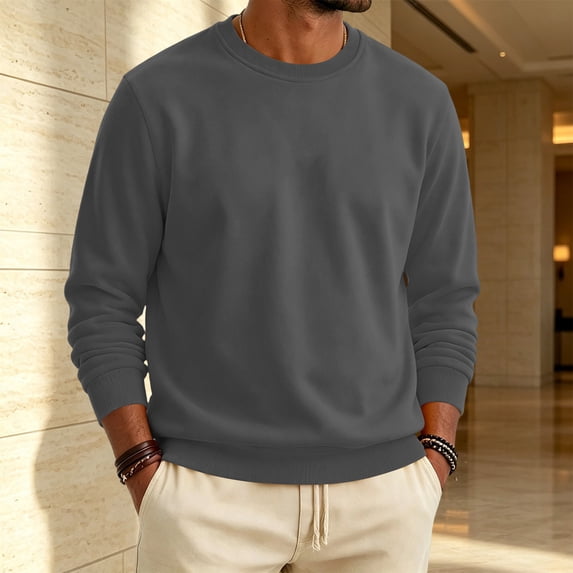 YNGKMEA Men's Crewneck Sweatshirt Loose Solid Color Long Sleeve Pullover Casual Crewneck Shirts
