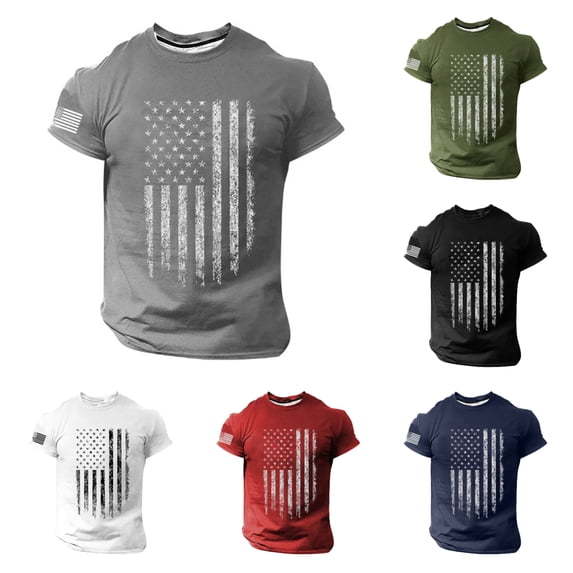 YNGKMEA Men's Fun Graphic Tees American Flag Patriotic T-Shirts Short Sleeve 4th of July Shirt Crewneck Summer Workout Tops
