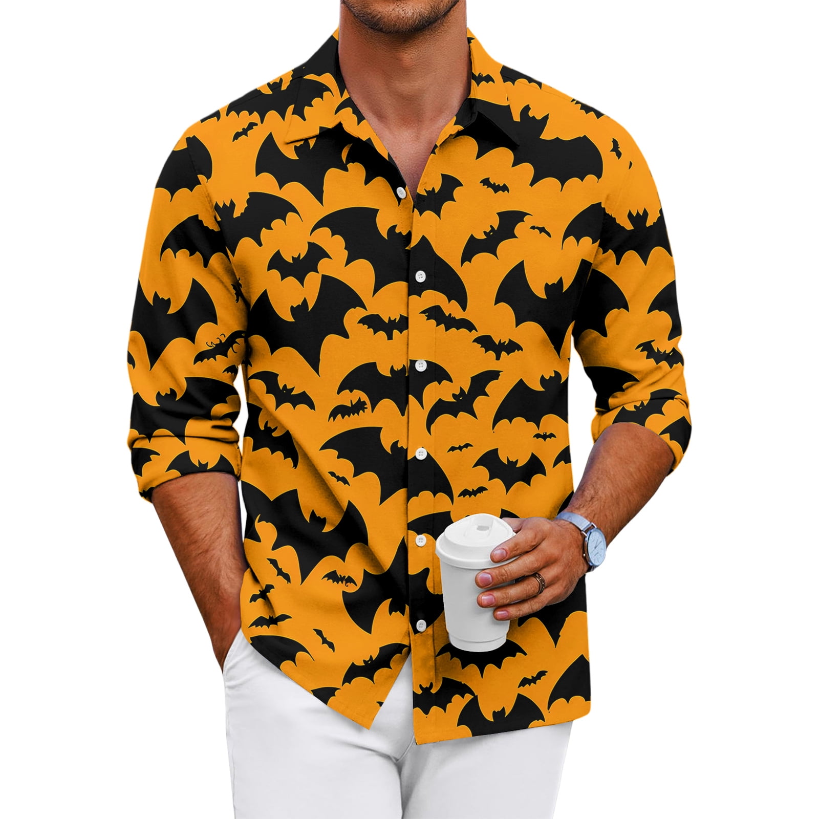YNGKMEA Men's Halloween Shirts Fun Pumpkins Fun Print Button Up Shirts ...