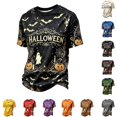 thumbnail image 1 of YNGKMEA Men's Halloween T Shirt Short Sleeve Pumpkin Skeleton Graphic T-Shirts Crew Neck Casual Summer Shirts, 1 of 4