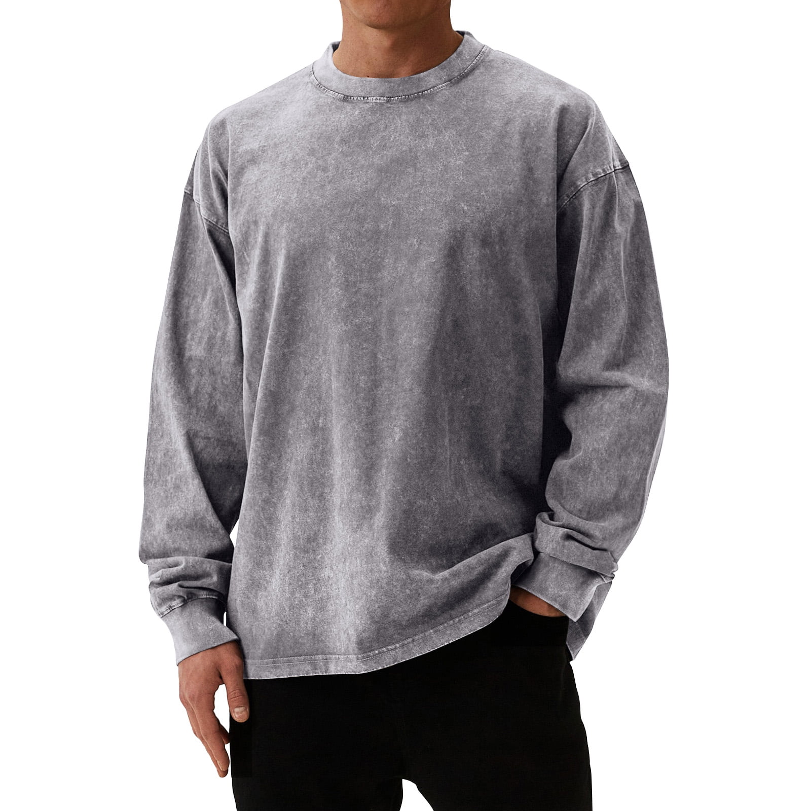 鶏舎 / WASHED HEAVY WEIGHT LONG SLEEVE YNGKMEA Oversized T Shirts for Men Long Sleeve Retro