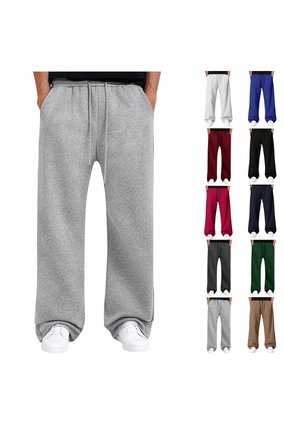 Men's Sweatpants Joggers Baggy Wide Leg Lounge Pants with Pockets Casual Big and Tall Open BottomAthletic Sweats Light Gray S
