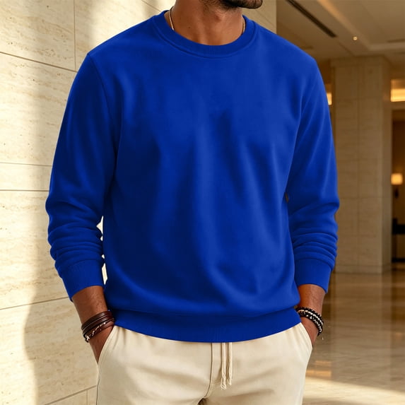 YNGKMEA Men's Sweatshirt Crewneck Sweatshirt Loose Solid Color Long Sleeve Pullover Top