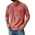 thumbnail image 1 of YNGKMEA Men's Vintage Henley Shirt Distressed Long Sleeve Button Down Stand Collar T Shirt Classic Retro Washed Denim Pullover Tops Pink XXXL, 1 of 4