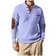 thumbnail image 1 of YNGKMEA Men's Waffle Knit Henley Shirts Fashion V Neck Long Sleeve Stand Collar Casual Polo Tops Muscle Chest Pockets Pullover Sweatshirts with Elbow Patches Light Purple M, 1 of 9