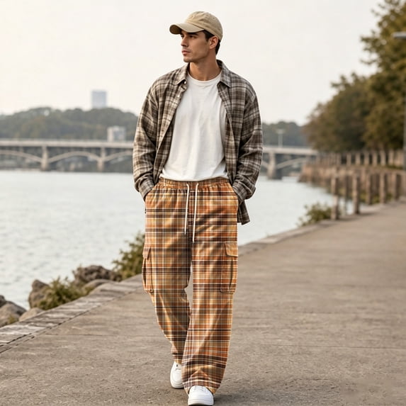 YNGKMEA Mens Cargo Pants Lightweight Loose Casual Pants Fashion Camping High Waisted Trousers Comfy and Breathable Pants with Side Pockets Brown XL