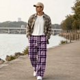 thumbnail image 1 of YNGKMEA Mens Cargo Pants Lightweight Loose Casual Pants Plaid Camping Elastic Waist Trousers Comfy and Breathable Pants with Multi Pockets Pink S, 1 of 6