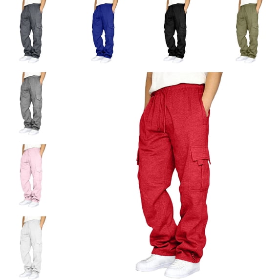YNGKMEA Mens Cargo Sweatpants Plus Size Hiking Loose Sweatpants Open Bottom Loose Fit Pants with Pockets