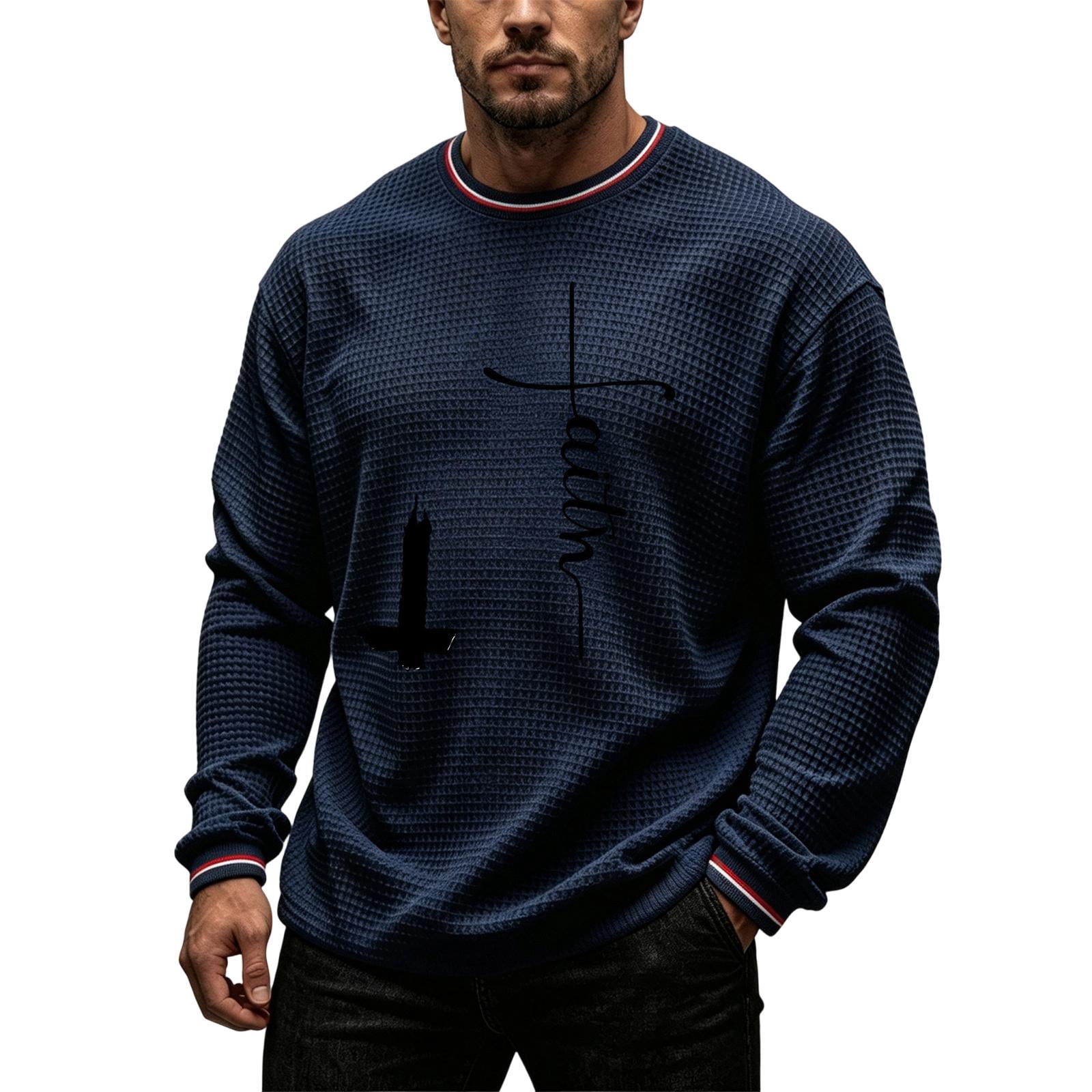 Daca Graphics YNGKMEA Mens Christian Long Sleeve T Shirts Loose Jesus Graphic Waffle ...