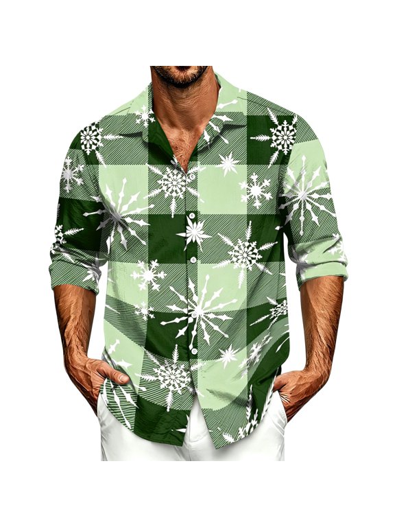Mens Christmas Shirts Casual Long Sleeve Button Down Shirt Funny Festival Print Holiday Party Casual Xmas Top