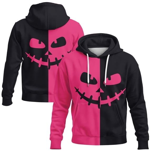 YNGKMEA Mens Halloween Hoodies Funny Pumpkin Smile Face Printed Sweatshirts Fashion Casual Color Block Long Sleeve Pullover Shirt