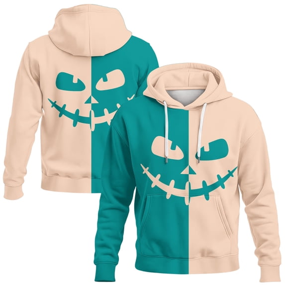 YNGKMEA Mens Halloween Hoodies Funny Pumpkin Smile Face Printed Sweatshirts Fashion Casual Color Block Long Sleeve Pullover Shirt
