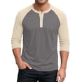 thumbnail image 1 of YNGKMEA Mens Henley Shirts Raglan 3/4 Sleeve Casual Fashion T-Shirt Color Block Lightweight Button Tees, 1 of 6