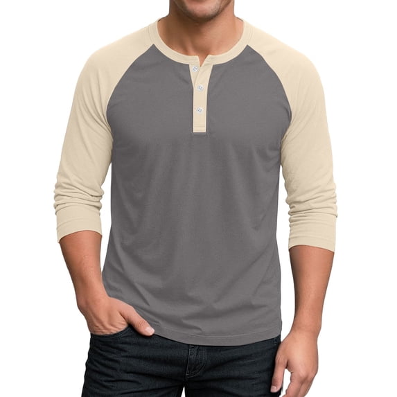 YNGKMEA Mens Henley Shirts Raglan 3/4 Sleeve Casual Fashion T-Shirt Color Block Lightweight Button Tees